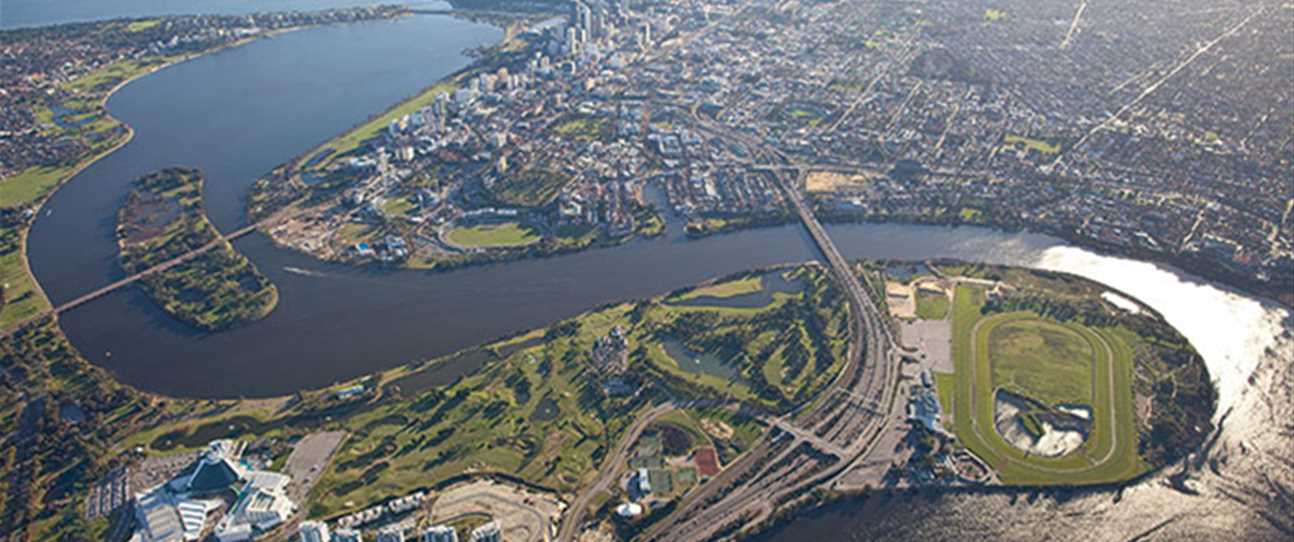 Perth from the air (photography Tourism WA).