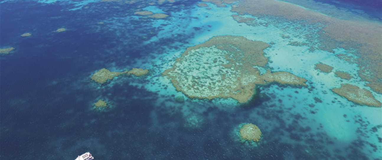 A bird’s eye view of  Rowley Shoals’ Clerke Reef. Photography Jeremy Tucker, Great Escape Charter Company