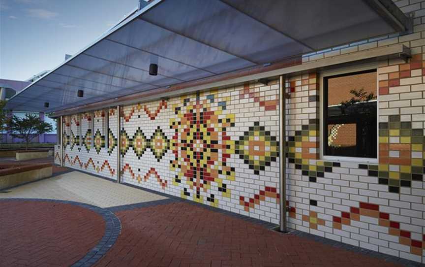 Entry forecourt with feature Aboriginal brick artwork