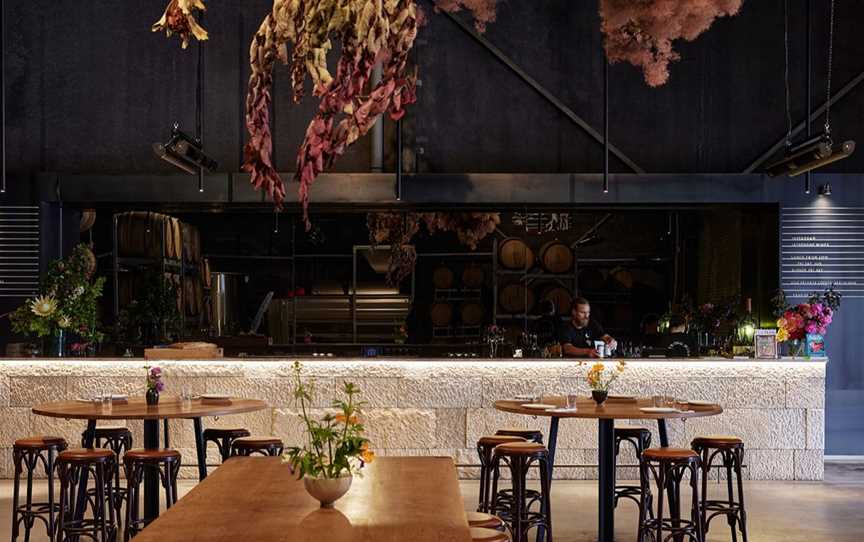 The stone bar at Jayden Ong Winery & Cellar Bar