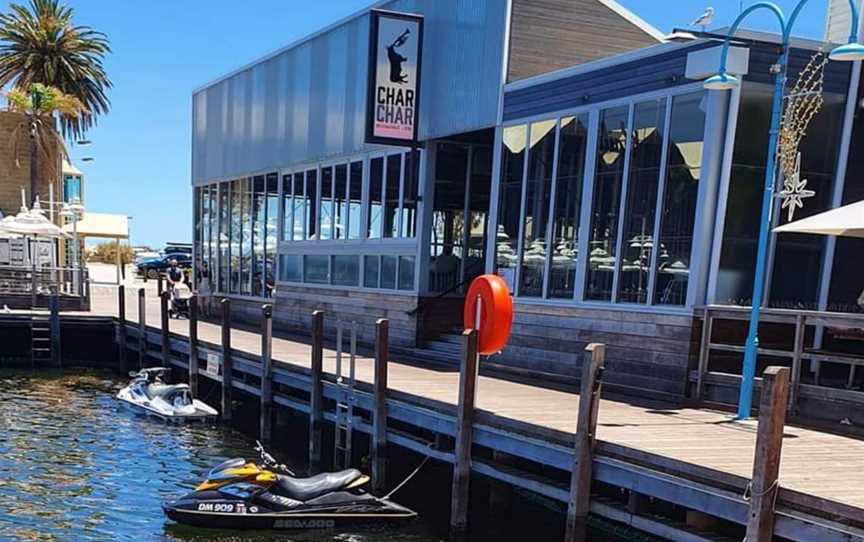 Jet skis pulled up to Fremantle marina for lunch