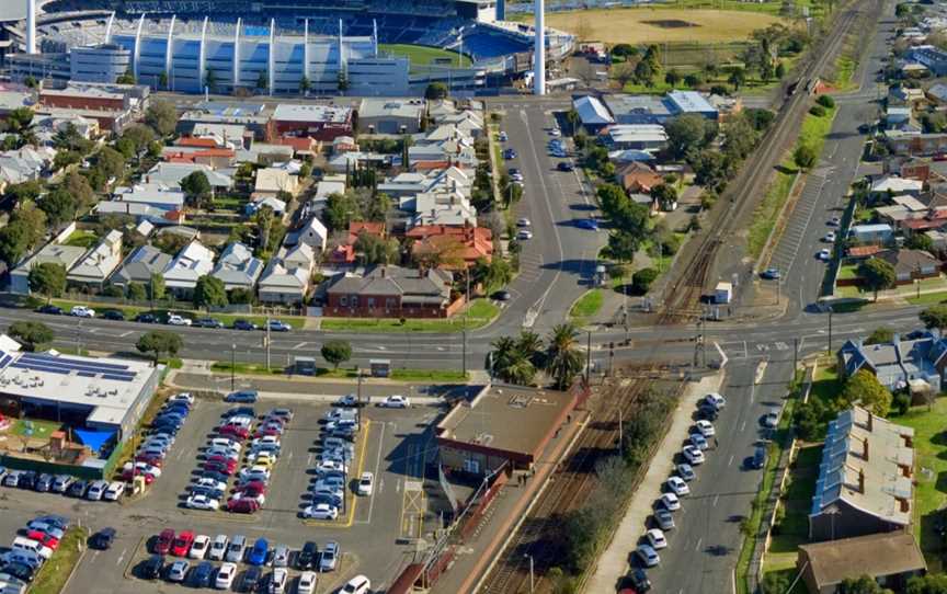 Aerialperspectiveof Kardinia Park Stadiumwith South Geelongstation
