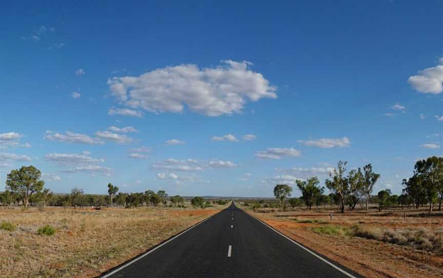 Wide, flat and stark, 180 degree pan looking down the Gregory Developmental Rd, Belyando QLD 4702, not very much going on at all^ Peter Neaum. - panoramio.jpg