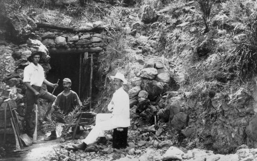Miners outside a mine shaft at Mount Victoria near Mount Morgan circa 1892.jpg