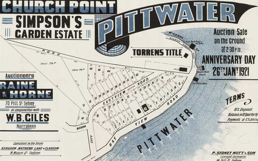 Simpson's Garden Estate Church Point Pittwater Baroona Rd CBay View Rd CEastview Road C1921