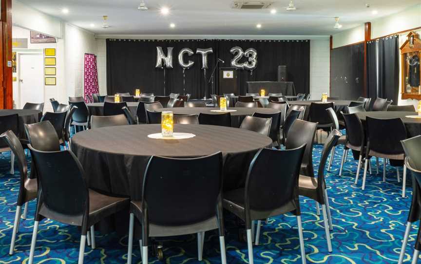Enjoy your event in air-conditioned comfort in this large rectangular space that can seat up to 100 guests for a sit-down meal, with room still available for buffet stations and mingling around the bar.