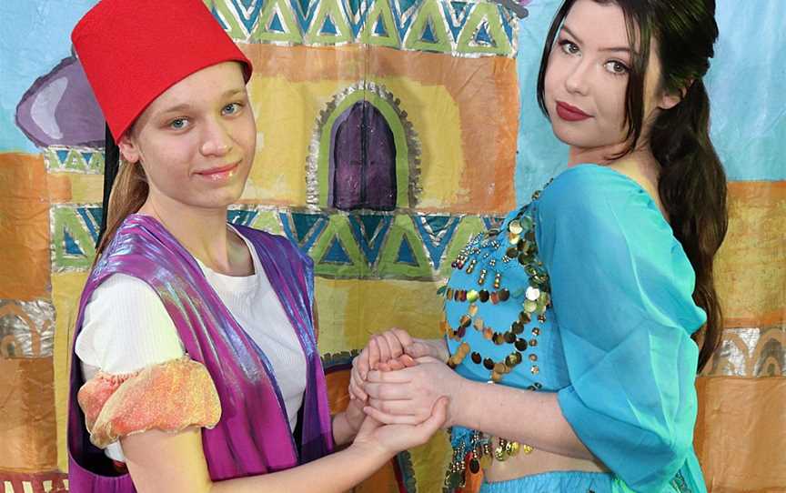 The path of true love doesn’t run smooth for Aladdin (Christina Edwards) and Princess Badroulbadour (Tamzin Black).