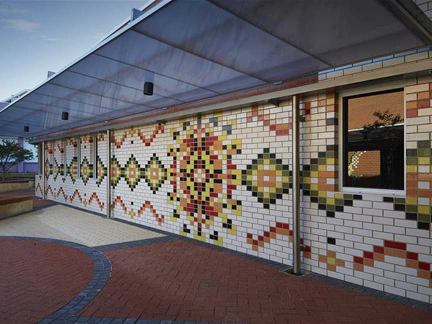 Entry forecourt with feature Aboriginal brick artwork