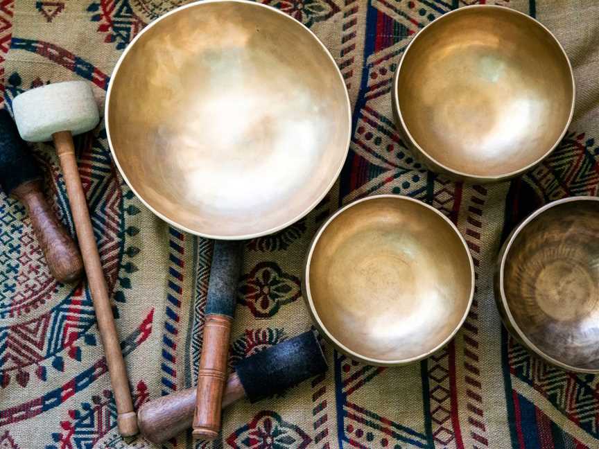 Tibetan singing bowls used in sound bath at Indaroo.
