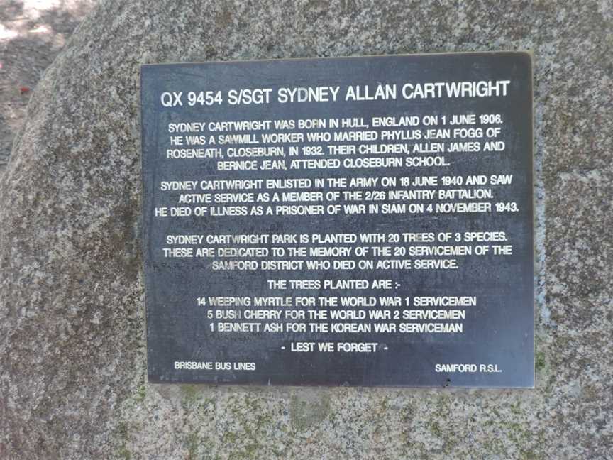 Memorialtosoldier Sydney Allan Cartwrightin Sydney Cartwright Park CCloseburn C202001