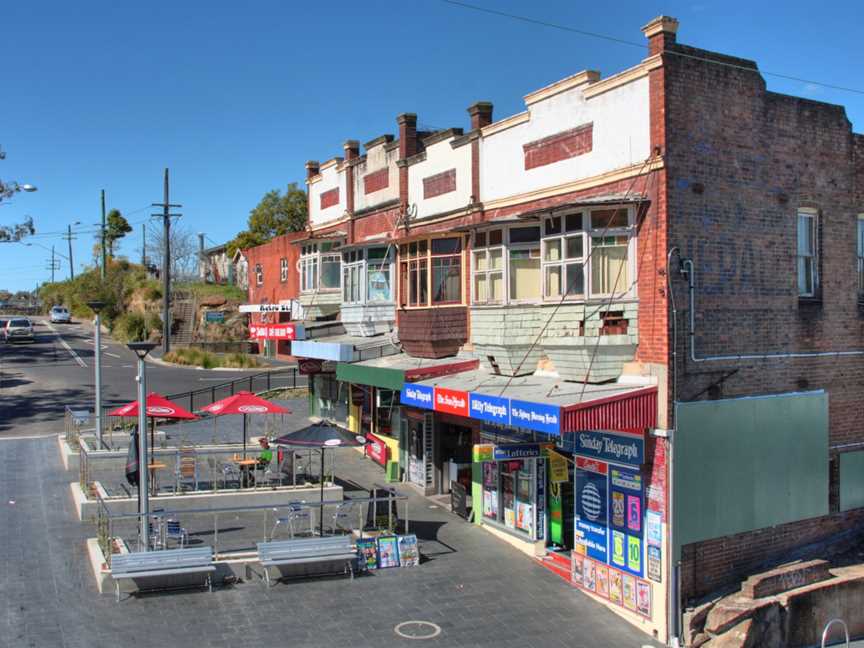 Meadowbank railway shops and outdoor eating area.jpg
