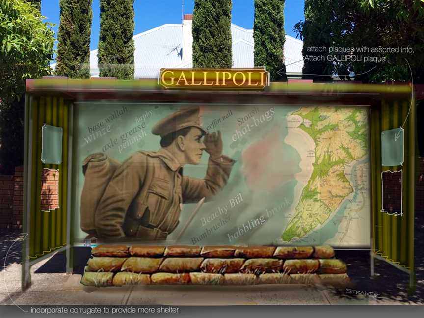 Artists Impression of the "Gallipoli" bus stop (artist : Drew Straker)