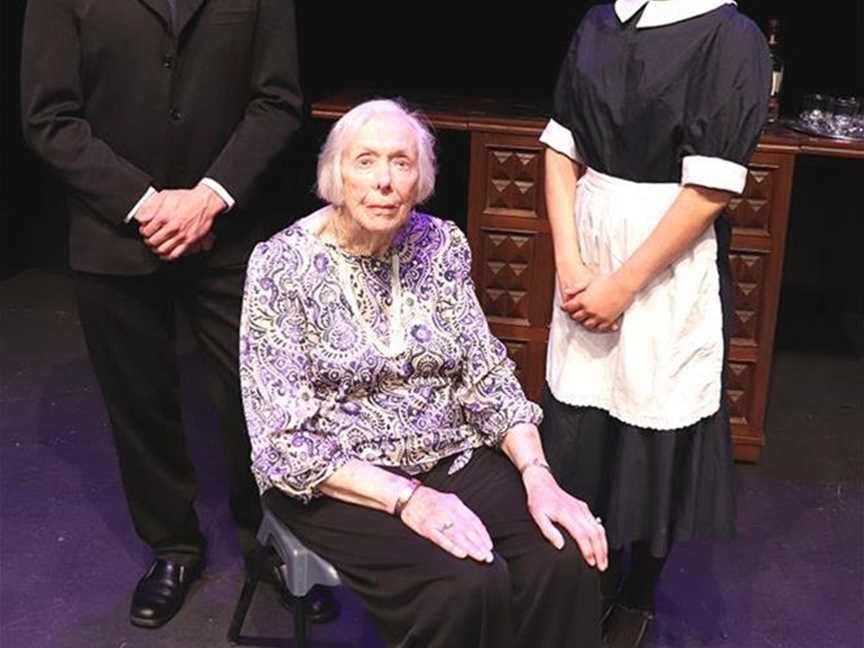 Lady Cadwalladr (91-year-old Ursula Johnson, centre) with her lawyer (Chris Kennedy, left) and maid Anna (Rachael Coltrona)