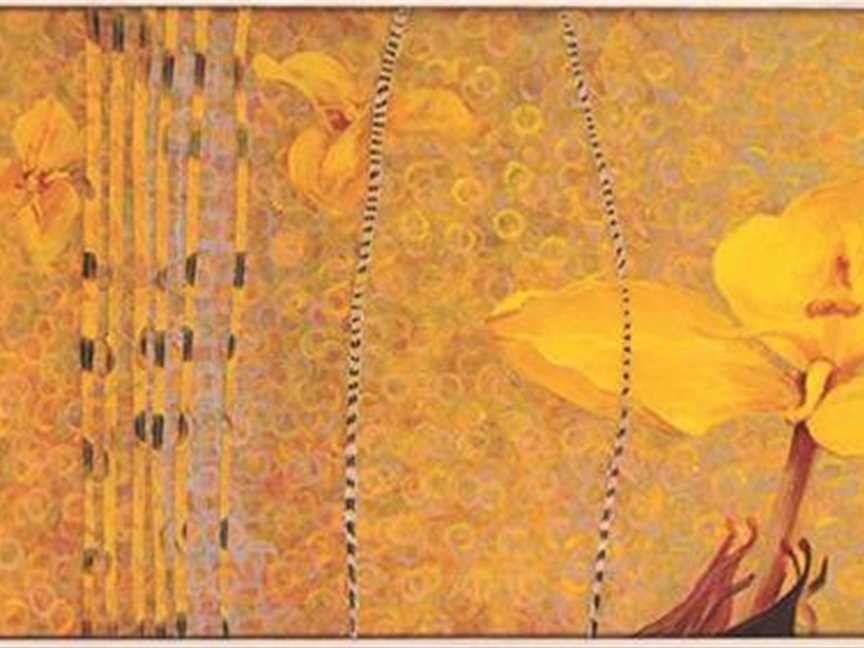 Germination in Yellow, 2008, acrylic, nylon thread on canvas and board, 40 x 170 cm. Private Collection