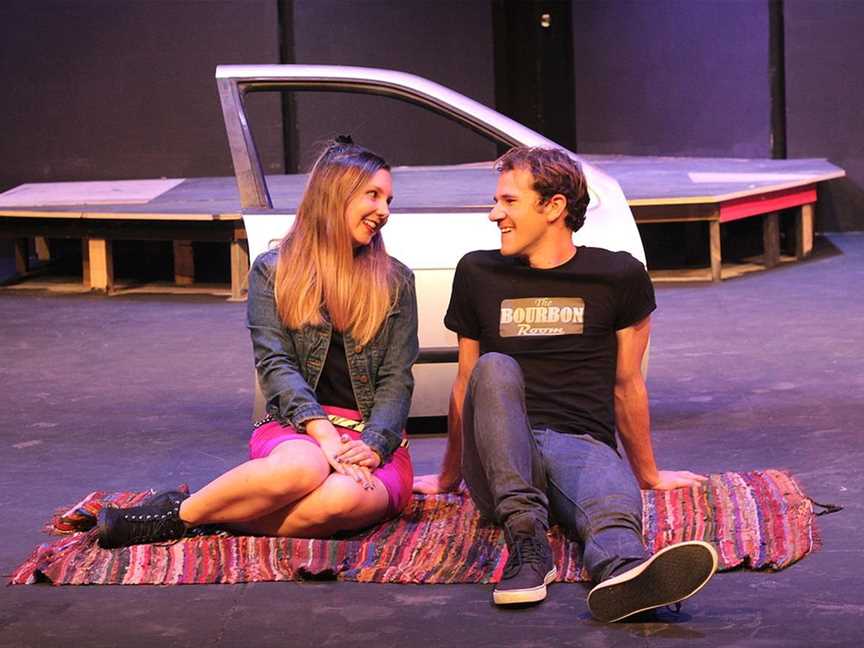 Rock of Ages features Aleisha Archer, left, as Sherrie and Matthew Winter as Drew. Picture: Ashleigh Taylor