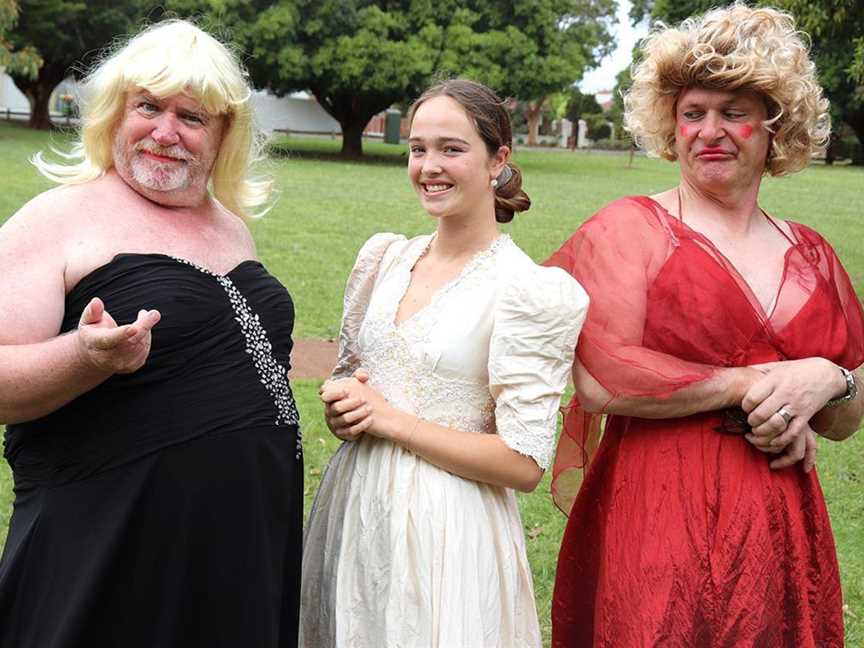 Cinderella (Aimee Wills, centre) with her stepsisters Hetty (Matt Penny, left) and Swot (Michael Hodgen).