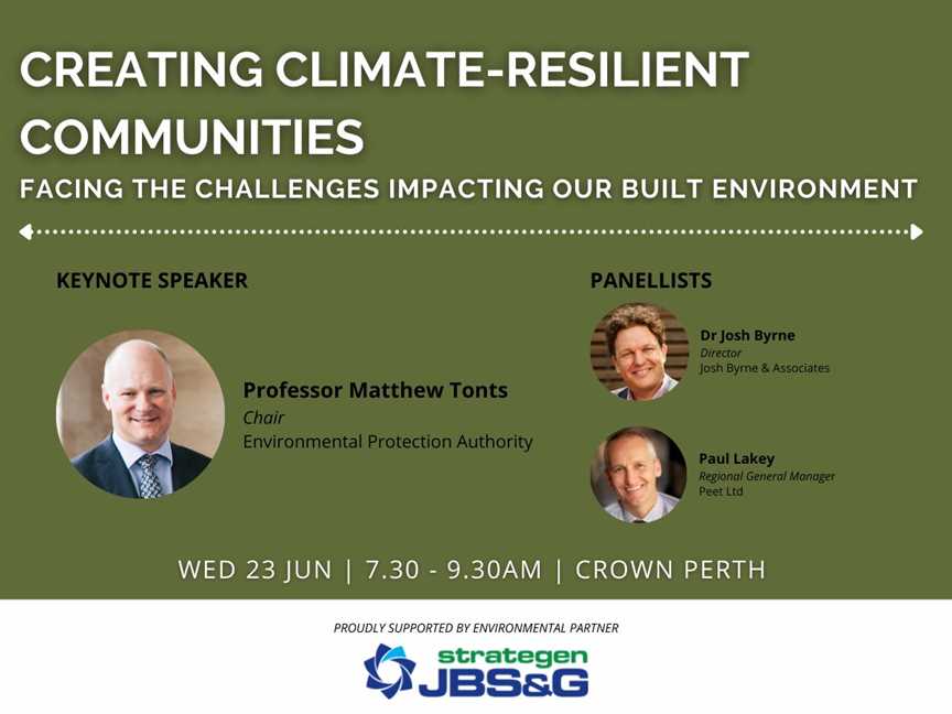UDIA WA Industry Breakfast; Creating Climate-Resilient Communities, Events in Burswood