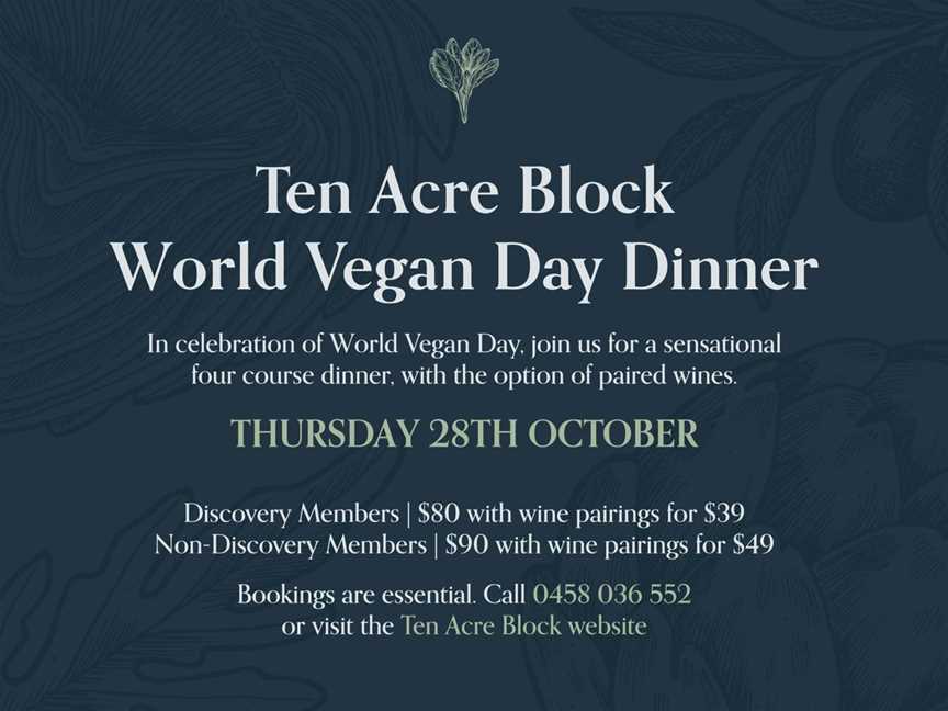 World Vegan Day Wine Dinner at Ten Acre Block, Events in Perth