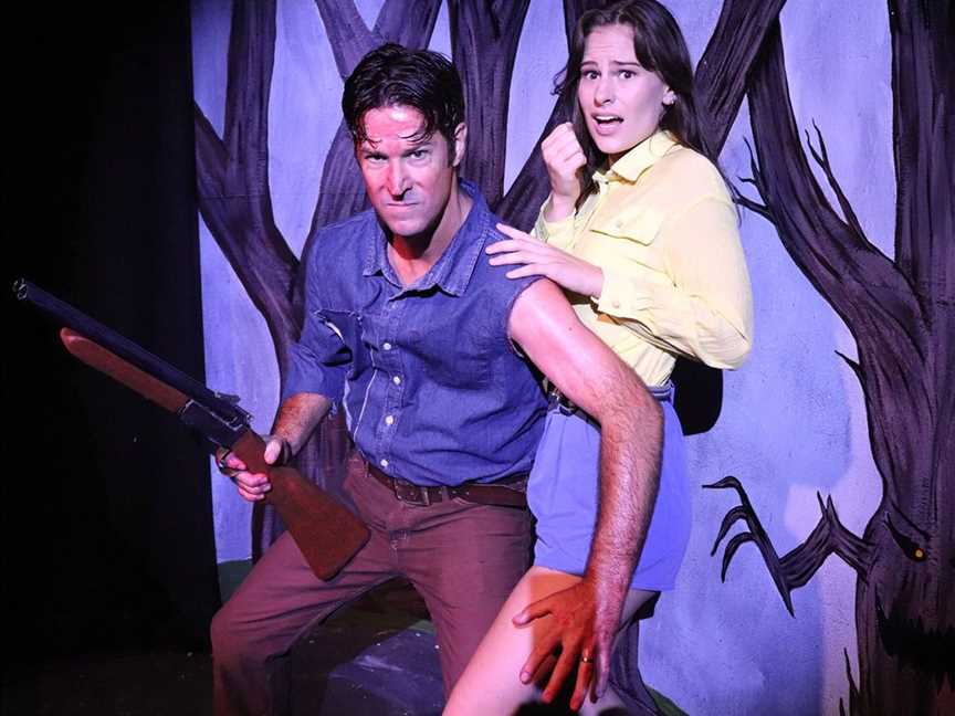 Ash (Luke Miller, left) and Annie (Naomi Capon) ready for action in Evil Dead: The Musical.