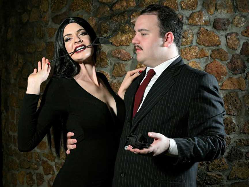 Morticia (Samantha Robb) and Gomez (Chris Alvaro) in The Addams Family musical.