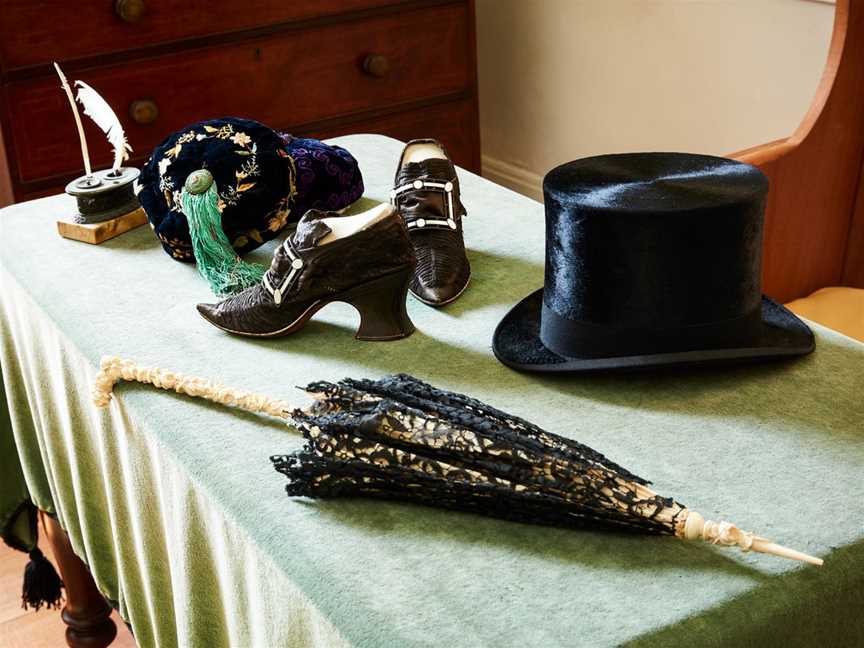 Historical fashion accessories on display at Old Government House