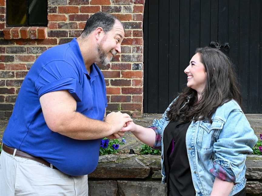 Lafeu (Peter “Pear” Carr, left) offers advice to Helena (Mackensie Freedman) in All’s Well That Ends Well.